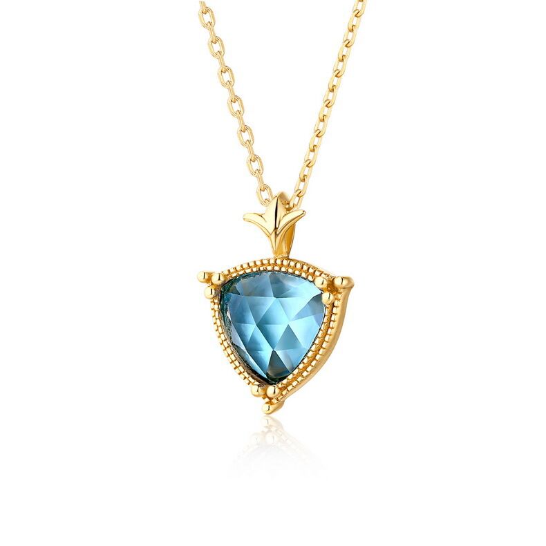 S925 Sterling Silver Necklace 9k Yellow Gold Plating Blue London Topaz /Red Mozambique Garnet/Rose Crystal